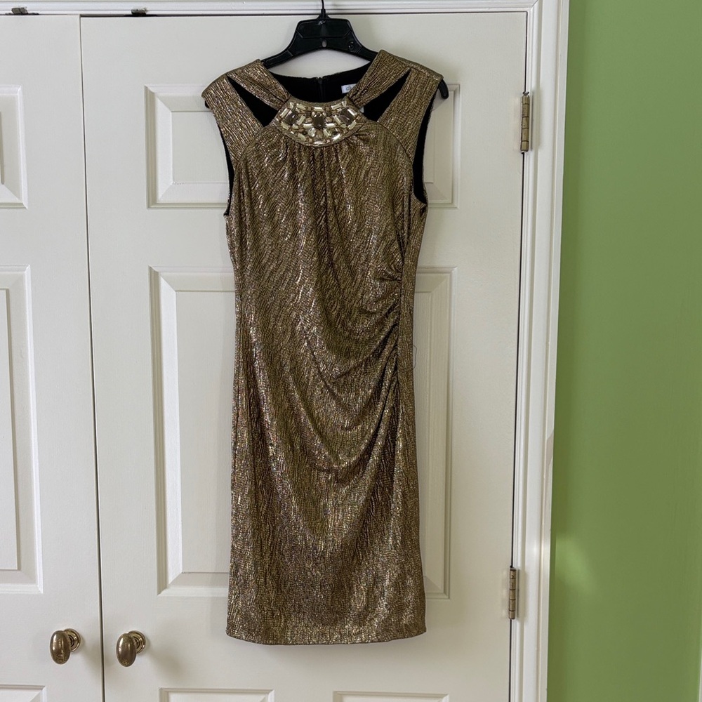 Cache Gold Embellished Mini Dress